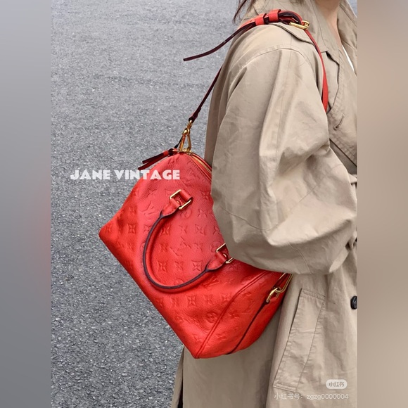 LOUIS VUITTON MONOGRAM EMPREINTE SPEEDY 25 BANDOULIERE RED AUTHENTIC - Picture 3 of 15
